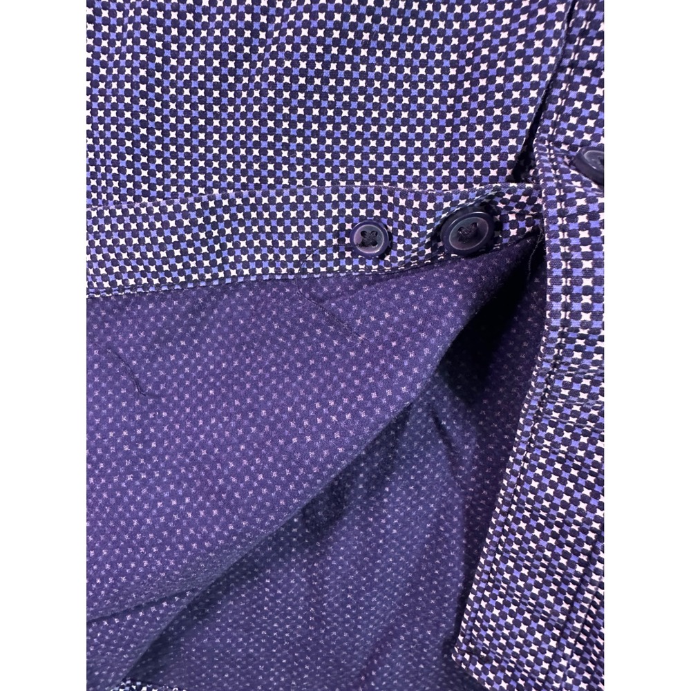Denim & Flower Ricky Singh Mens Blue Geometric Print Short Sleeve Shirt Slim L - Picture 7 of 10